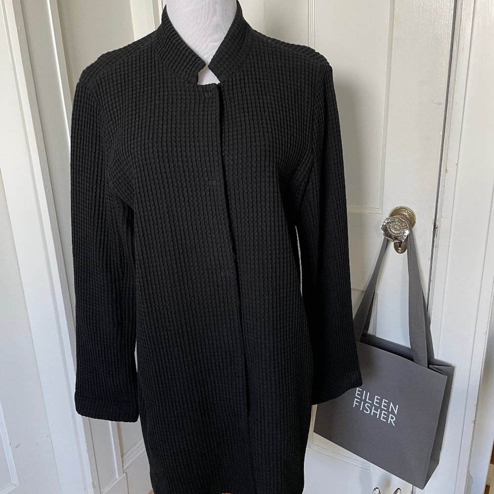 Eileen Fisher black waffle knit jacket, size L